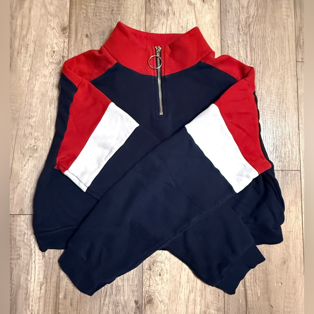 Navy Cropped Quarter-Zip Pullover